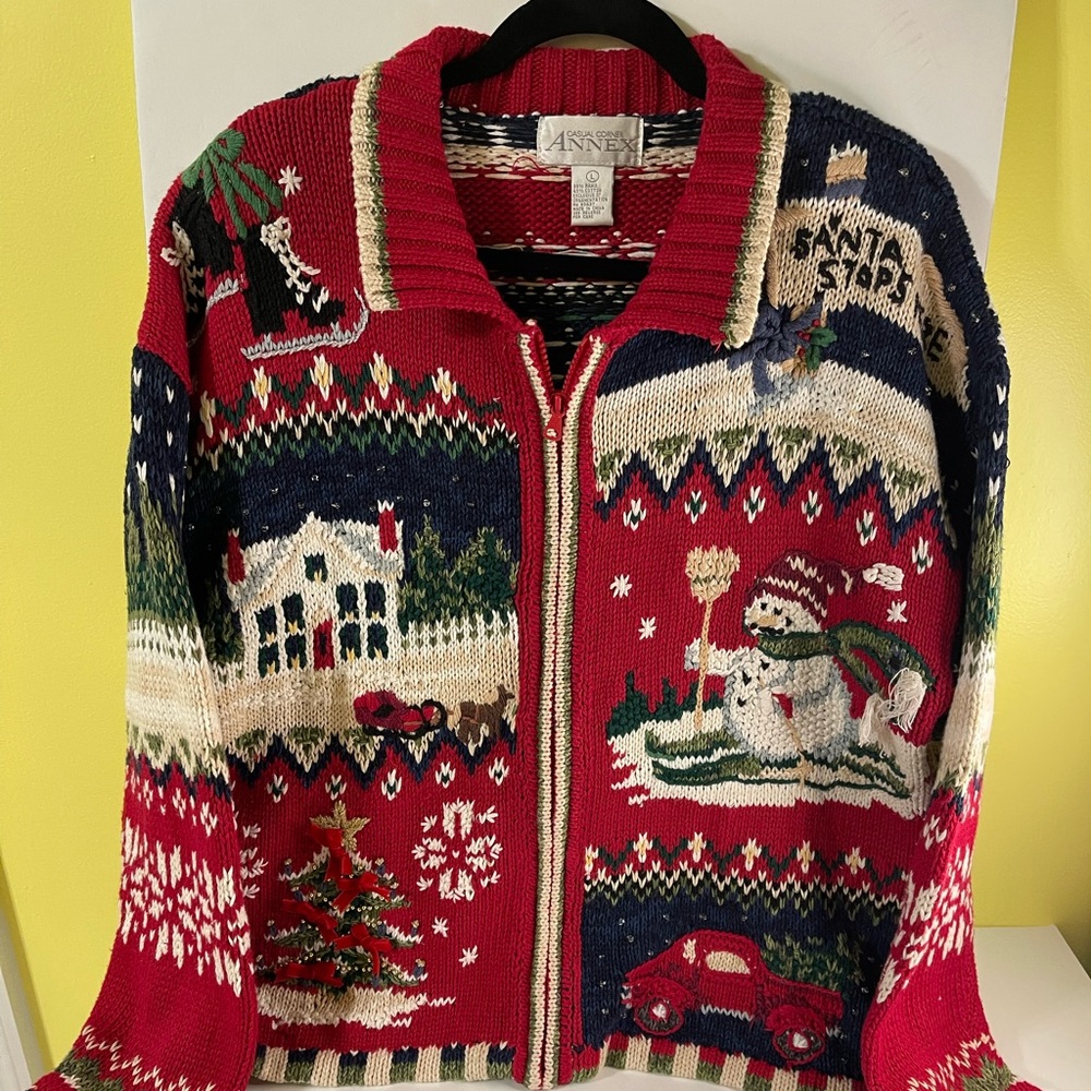 Casual Corner Annex Christmas zip up sweater size large